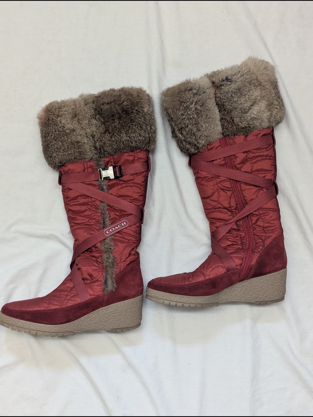 Coach Y2K Mackenzie Rabbit Fur Wedge Knee High Monogram Logo Boots Women's 9 - Picture 7 of 15